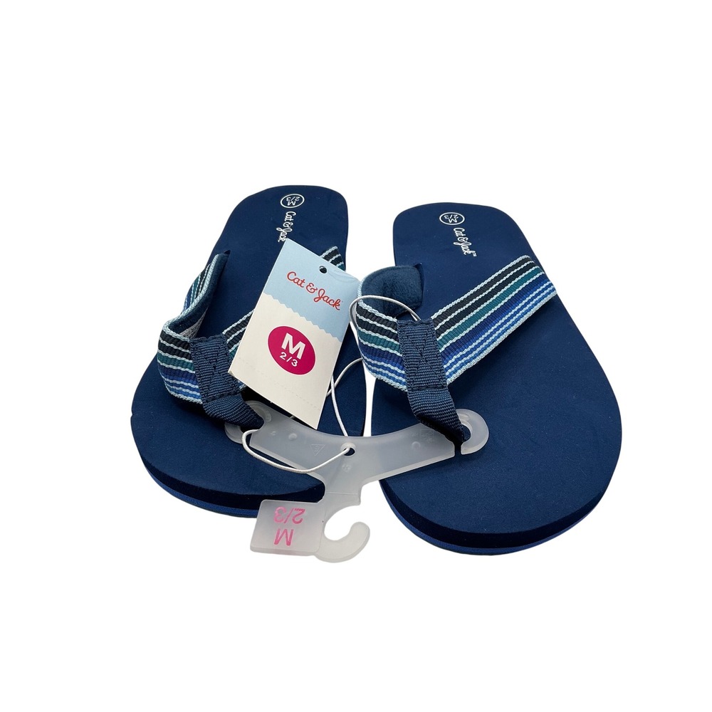 Cat &‎ Jack Boys Navy Blue Striped Flip Flop Sandals Size M 2/3 NWT